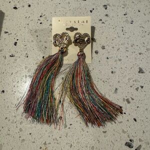 NWT Love Heart Multicolor Tassel Earrings